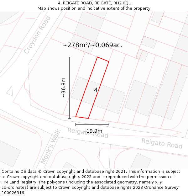 4, REIGATE ROAD, REIGATE, RH2 0QL: Plot and title map