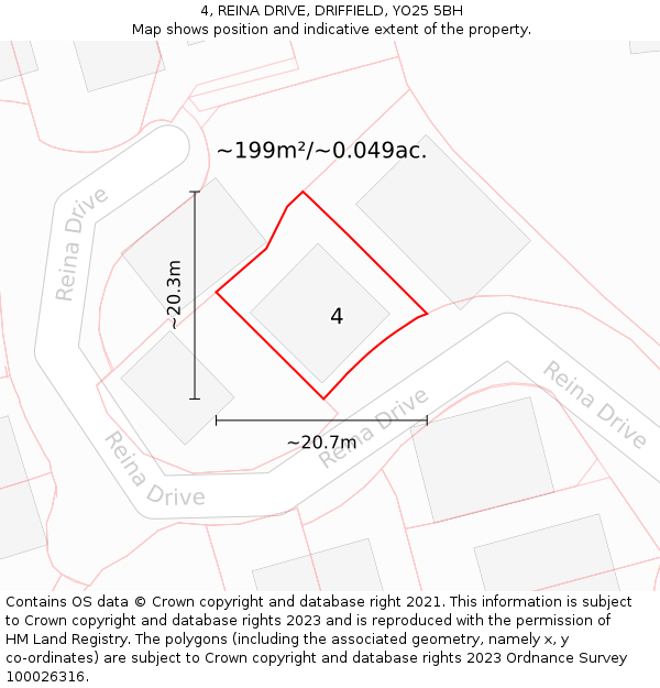 4, REINA DRIVE, DRIFFIELD, YO25 5BH: Plot and title map