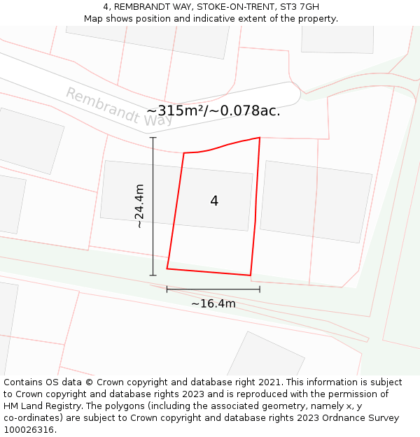 4, REMBRANDT WAY, STOKE-ON-TRENT, ST3 7GH: Plot and title map