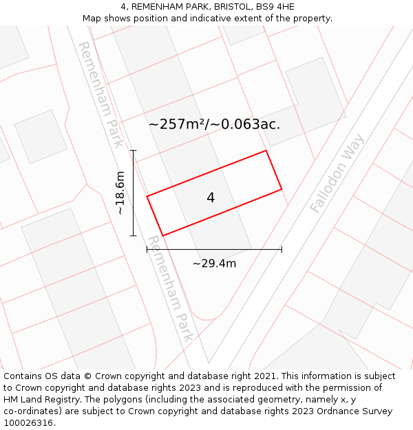 4, REMENHAM PARK, BRISTOL, BS9 4HE: Plot and title map