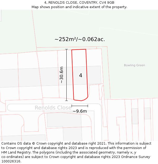 4, RENOLDS CLOSE, COVENTRY, CV4 9GB: Plot and title map