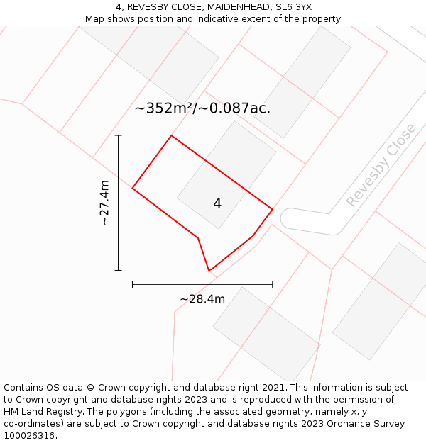 4, REVESBY CLOSE, MAIDENHEAD, SL6 3YX: Plot and title map