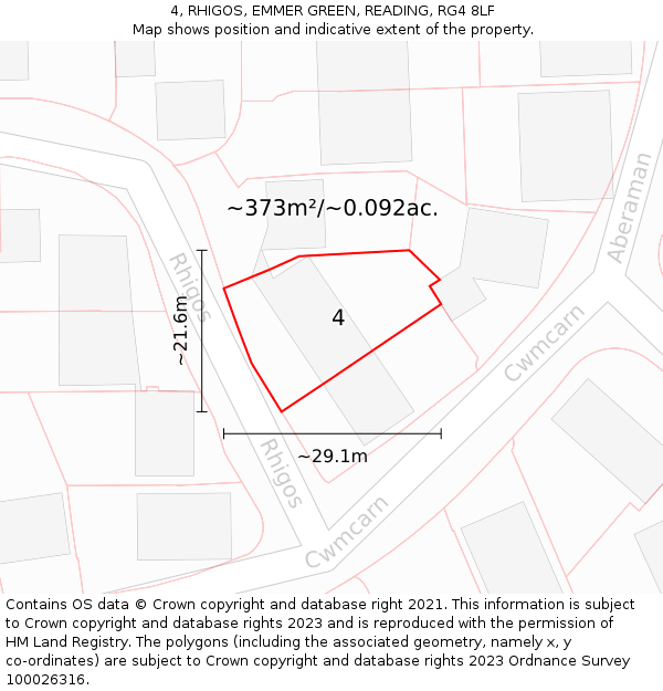 4, RHIGOS, EMMER GREEN, READING, RG4 8LF: Plot and title map