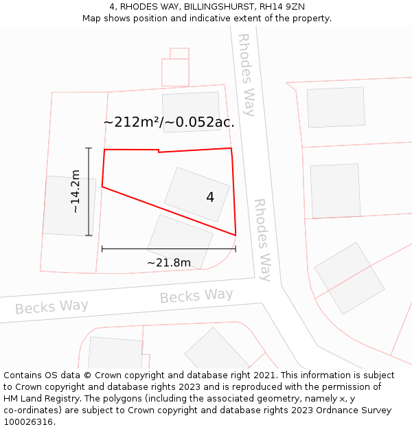 4, RHODES WAY, BILLINGSHURST, RH14 9ZN: Plot and title map