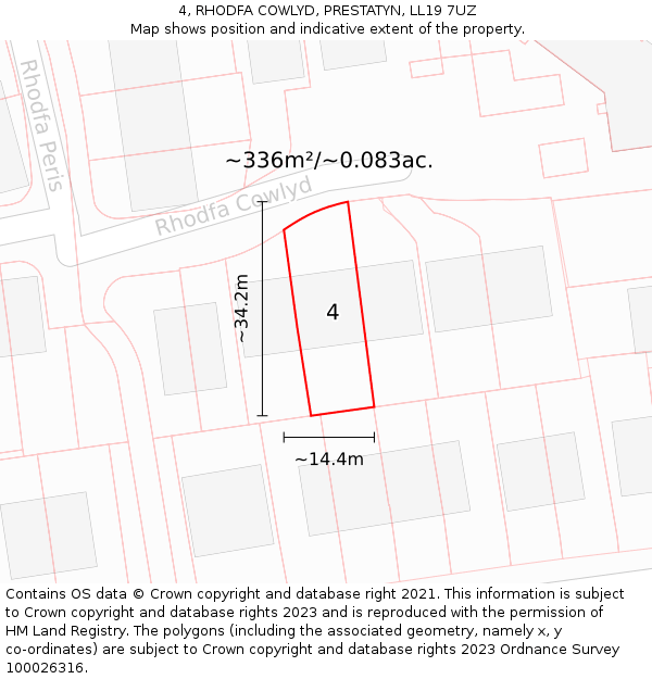 4, RHODFA COWLYD, PRESTATYN, LL19 7UZ: Plot and title map