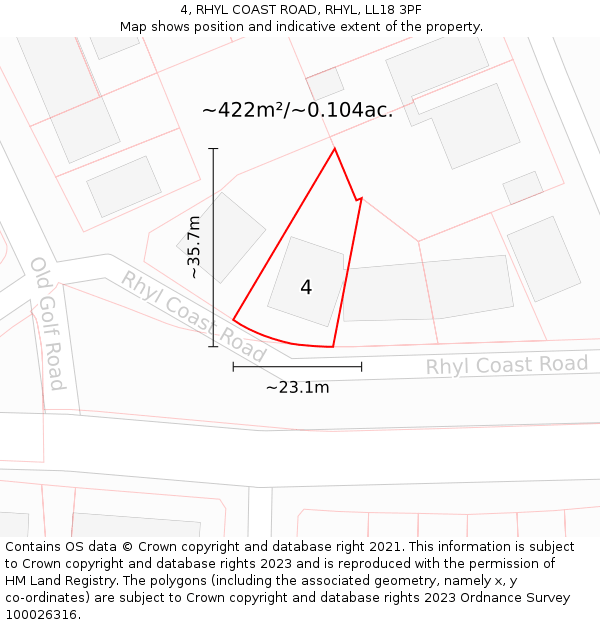 4, RHYL COAST ROAD, RHYL, LL18 3PF: Plot and title map