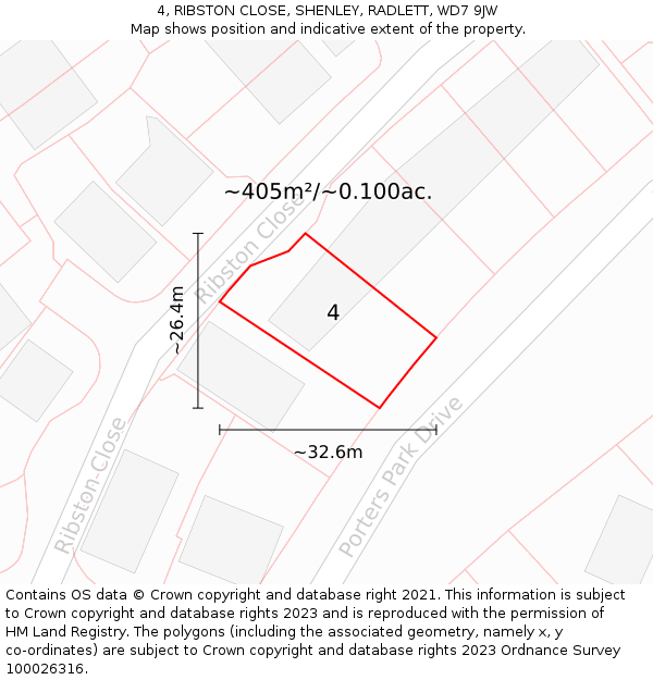 4, RIBSTON CLOSE, SHENLEY, RADLETT, WD7 9JW: Plot and title map