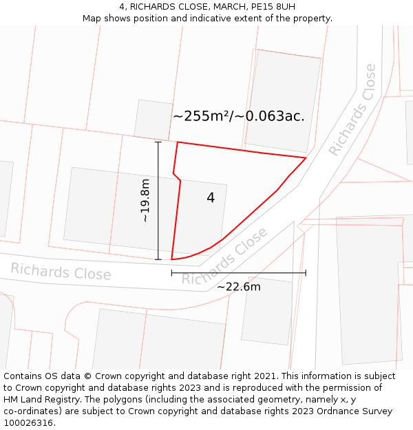 4, RICHARDS CLOSE, MARCH, PE15 8UH: Plot and title map