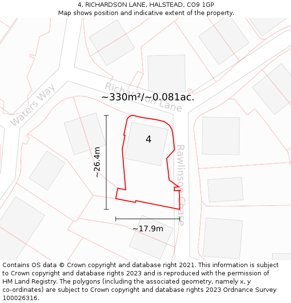 4, RICHARDSON LANE, HALSTEAD, CO9 1GP: Plot and title map