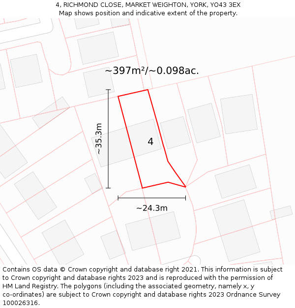 4, RICHMOND CLOSE, MARKET WEIGHTON, YORK, YO43 3EX: Plot and title map