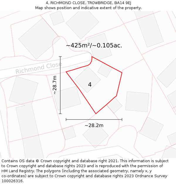 4, RICHMOND CLOSE, TROWBRIDGE, BA14 9EJ: Plot and title map