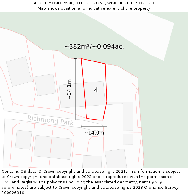 4, RICHMOND PARK, OTTERBOURNE, WINCHESTER, SO21 2DJ: Plot and title map