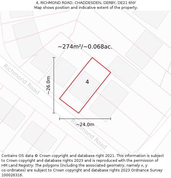 4, RICHMOND ROAD, CHADDESDEN, DERBY, DE21 6NY: Plot and title map