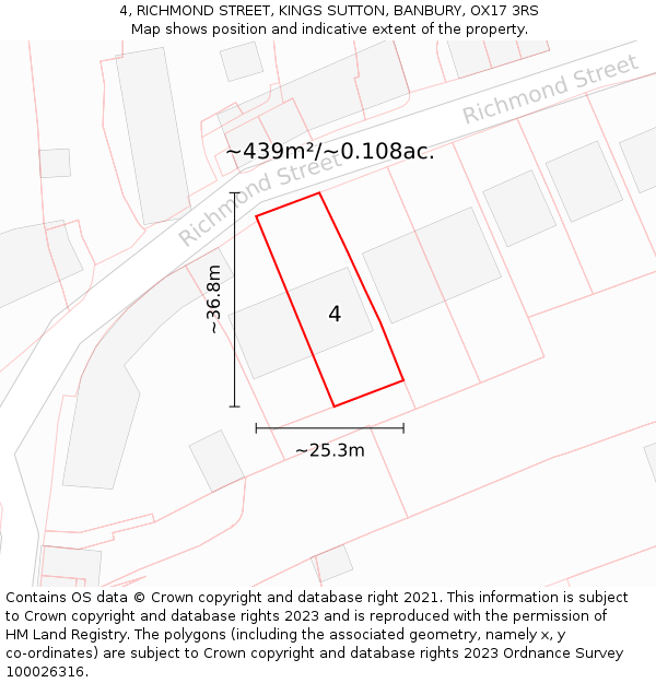 4, RICHMOND STREET, KINGS SUTTON, BANBURY, OX17 3RS: Plot and title map