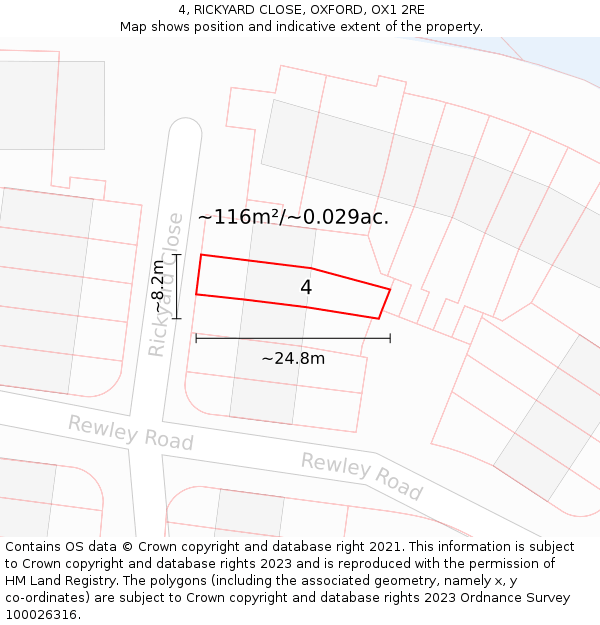 4, RICKYARD CLOSE, OXFORD, OX1 2RE: Plot and title map