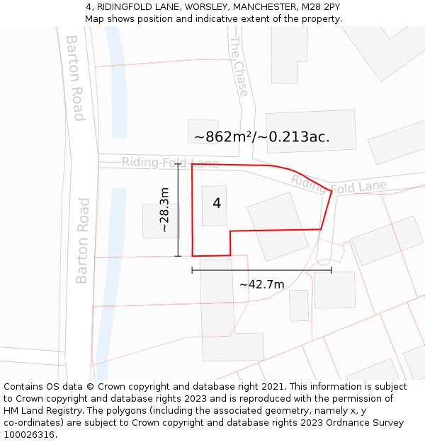 4, RIDINGFOLD LANE, WORSLEY, MANCHESTER, M28 2PY: Plot and title map
