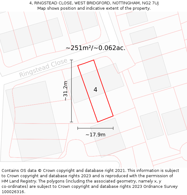 4, RINGSTEAD CLOSE, WEST BRIDGFORD, NOTTINGHAM, NG2 7UJ: Plot and title map