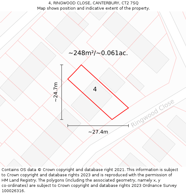 4, RINGWOOD CLOSE, CANTERBURY, CT2 7SQ: Plot and title map