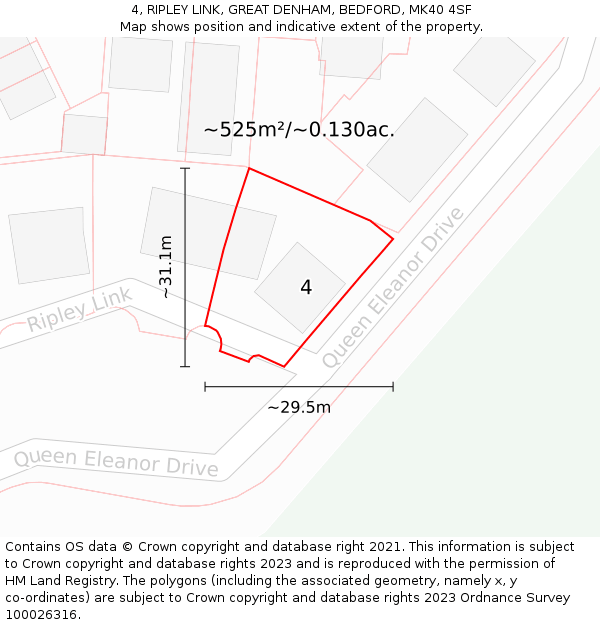 4, RIPLEY LINK, GREAT DENHAM, BEDFORD, MK40 4SF: Plot and title map