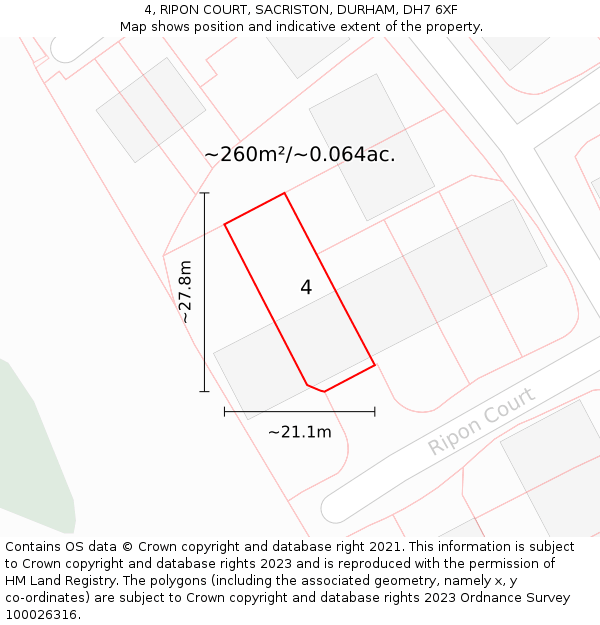 4, RIPON COURT, SACRISTON, DURHAM, DH7 6XF: Plot and title map