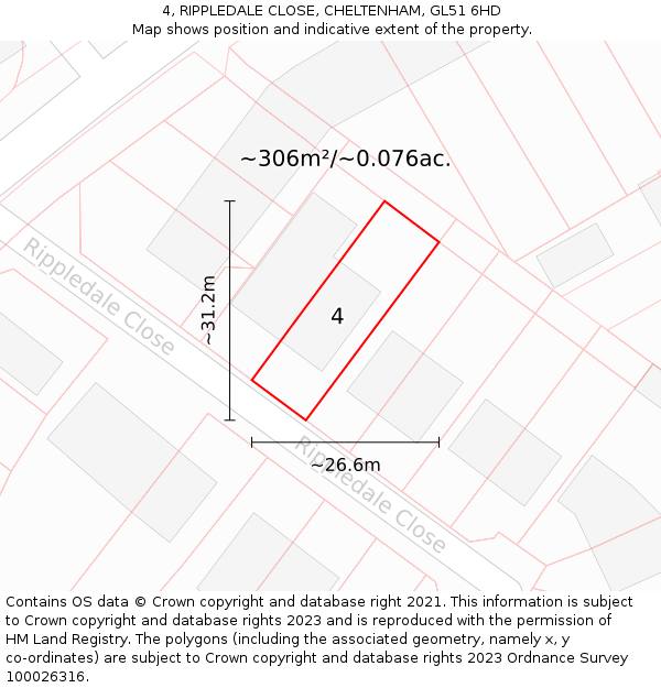 4, RIPPLEDALE CLOSE, CHELTENHAM, GL51 6HD: Plot and title map