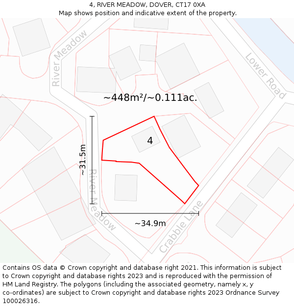 4, RIVER MEADOW, DOVER, CT17 0XA: Plot and title map