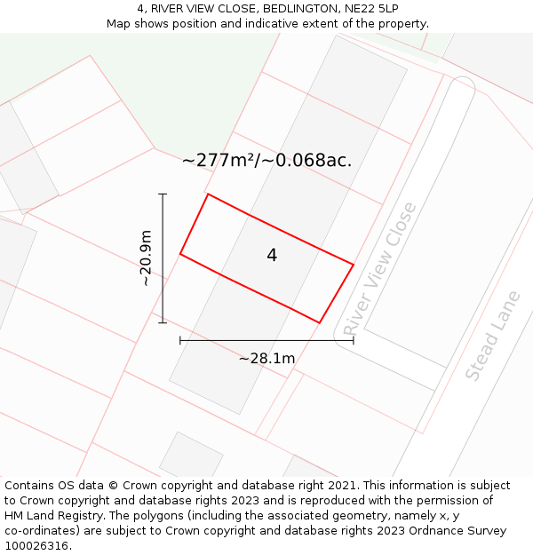 4, RIVER VIEW CLOSE, BEDLINGTON, NE22 5LP: Plot and title map