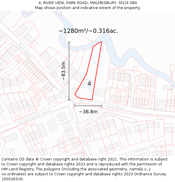 4, RIVER VIEW, PARK ROAD, MALMESBURY, SN16 0BX: Plot and title map