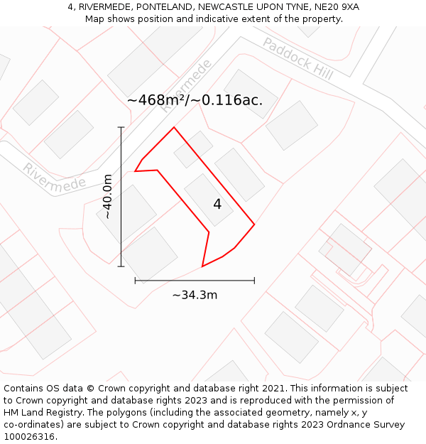 4, RIVERMEDE, PONTELAND, NEWCASTLE UPON TYNE, NE20 9XA: Plot and title map