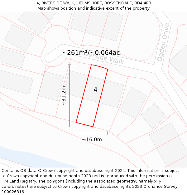 4, RIVERSIDE WALK, HELMSHORE, ROSSENDALE, BB4 4PR: Plot and title map