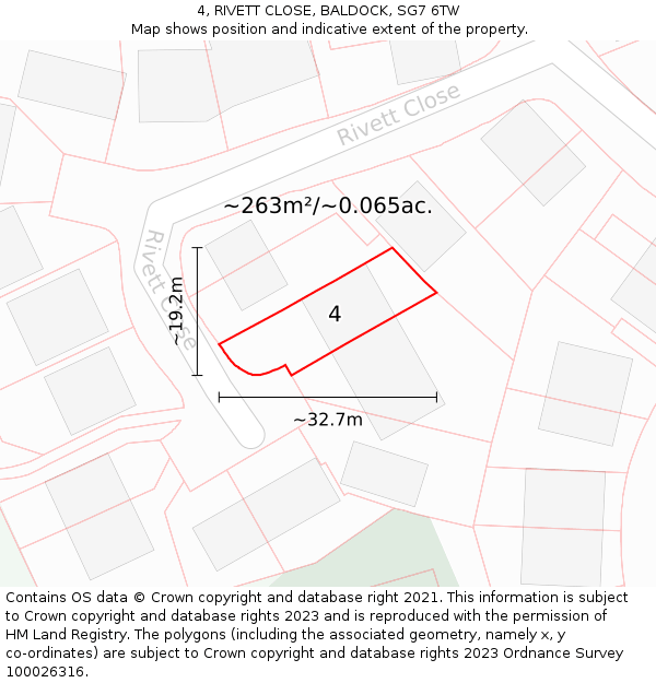 4, RIVETT CLOSE, BALDOCK, SG7 6TW: Plot and title map