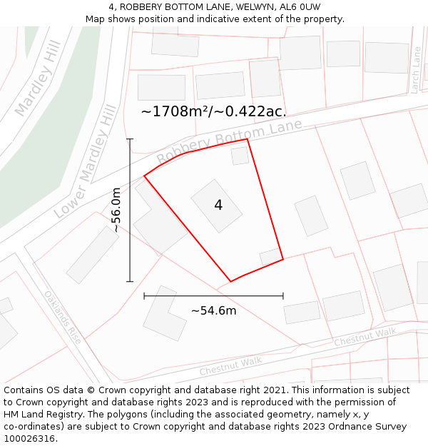 4, ROBBERY BOTTOM LANE, WELWYN, AL6 0UW: Plot and title map