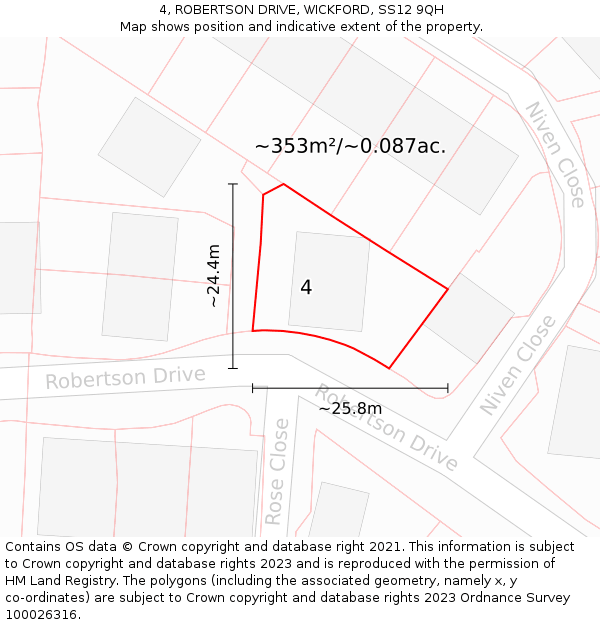 4, ROBERTSON DRIVE, WICKFORD, SS12 9QH: Plot and title map