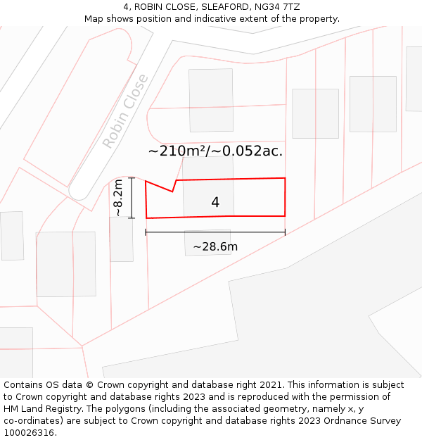 4, ROBIN CLOSE, SLEAFORD, NG34 7TZ: Plot and title map