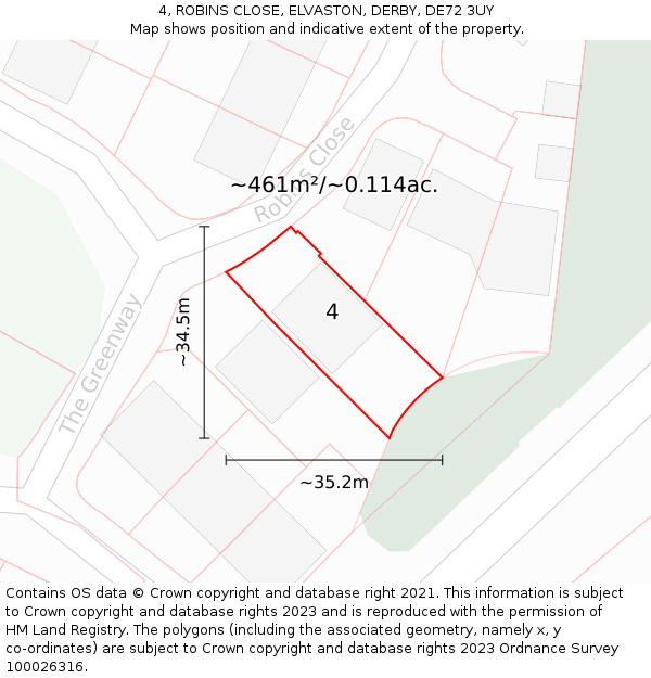 4, ROBINS CLOSE, ELVASTON, DERBY, DE72 3UY: Plot and title map