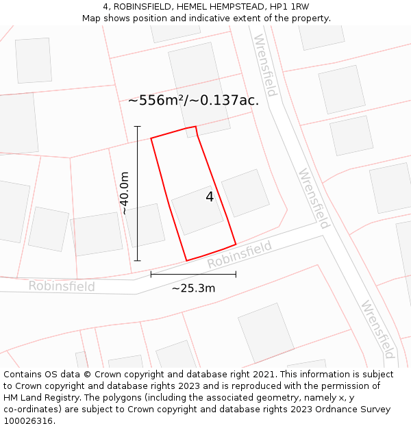 4, ROBINSFIELD, HEMEL HEMPSTEAD, HP1 1RW: Plot and title map