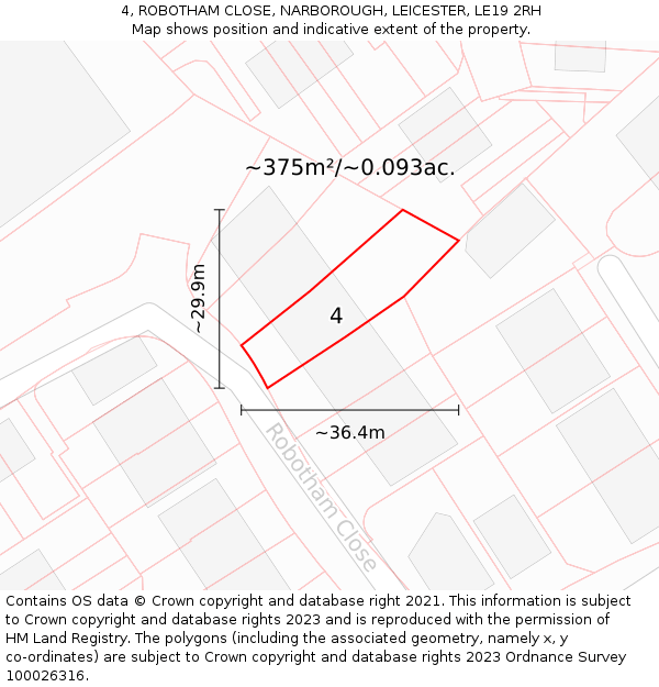 4, ROBOTHAM CLOSE, NARBOROUGH, LEICESTER, LE19 2RH: Plot and title map