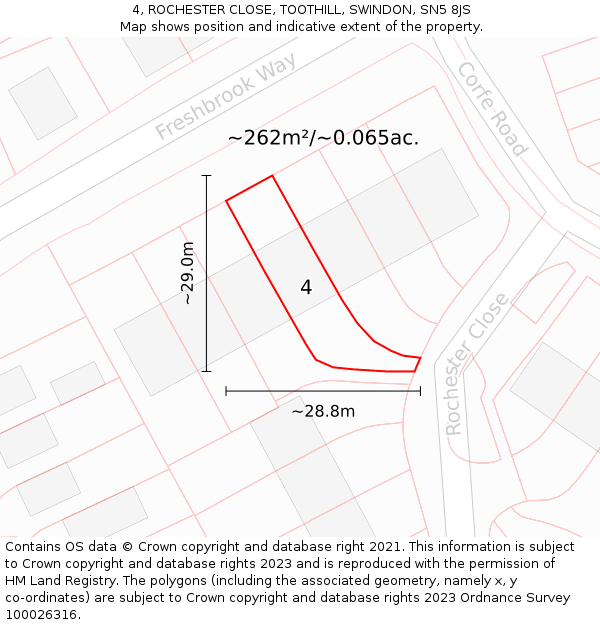 4, ROCHESTER CLOSE, TOOTHILL, SWINDON, SN5 8JS: Plot and title map