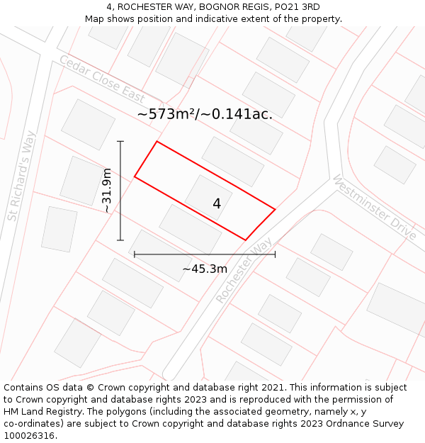 4, ROCHESTER WAY, BOGNOR REGIS, PO21 3RD: Plot and title map