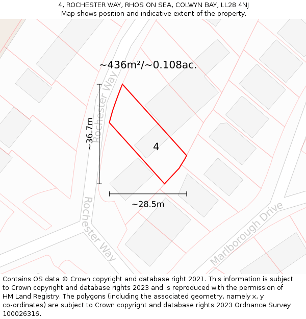 4, ROCHESTER WAY, RHOS ON SEA, COLWYN BAY, LL28 4NJ: Plot and title map