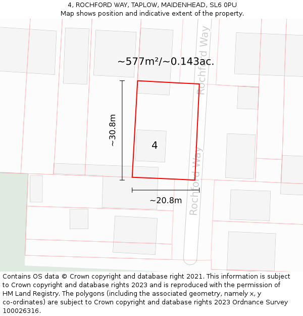 4, ROCHFORD WAY, TAPLOW, MAIDENHEAD, SL6 0PU: Plot and title map