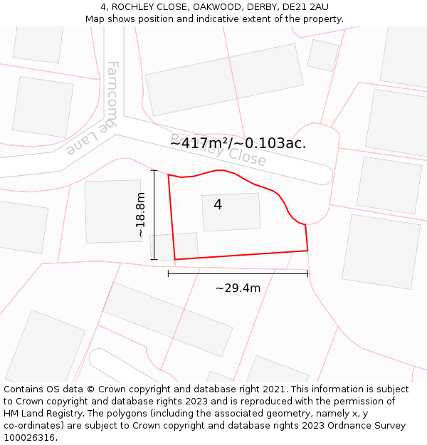 4, ROCHLEY CLOSE, OAKWOOD, DERBY, DE21 2AU: Plot and title map