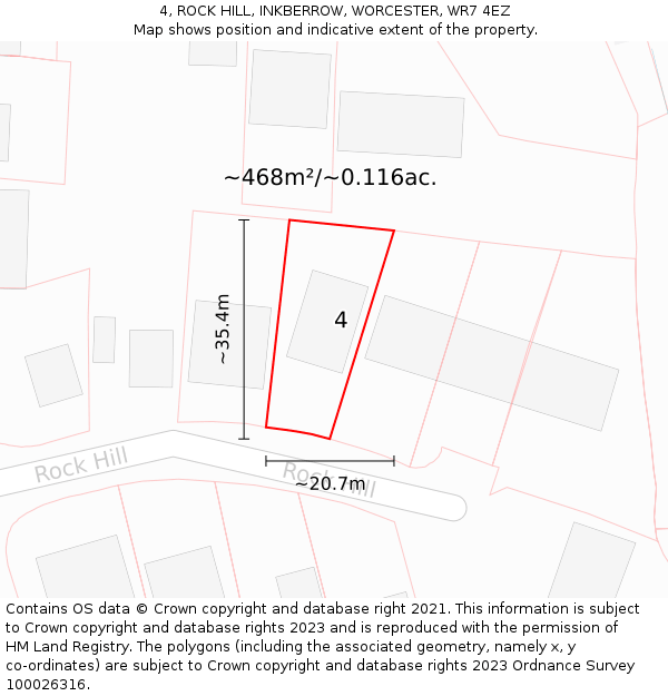 4, ROCK HILL, INKBERROW, WORCESTER, WR7 4EZ: Plot and title map