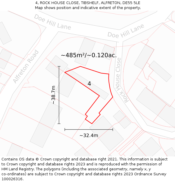 4, ROCK HOUSE CLOSE, TIBSHELF, ALFRETON, DE55 5LE: Plot and title map