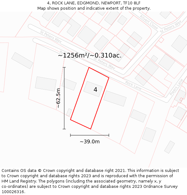 4, ROCK LANE, EDGMOND, NEWPORT, TF10 8LF: Plot and title map