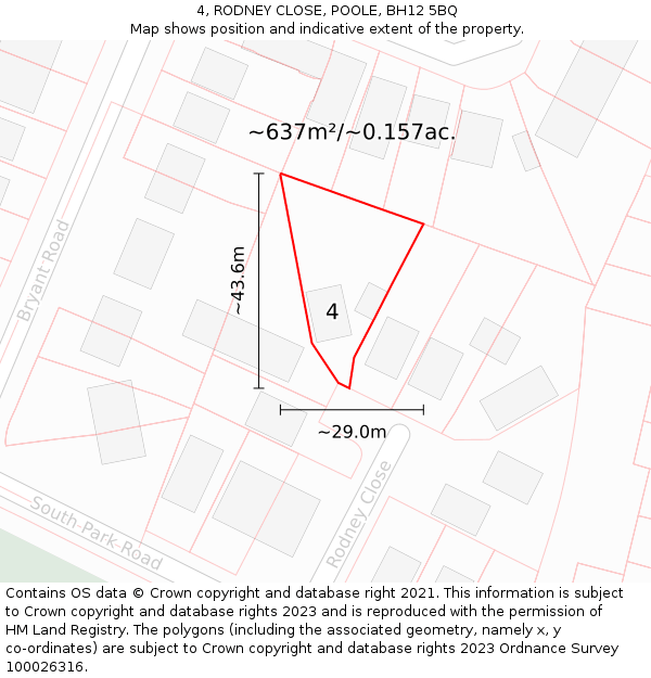 4, RODNEY CLOSE, POOLE, BH12 5BQ: Plot and title map