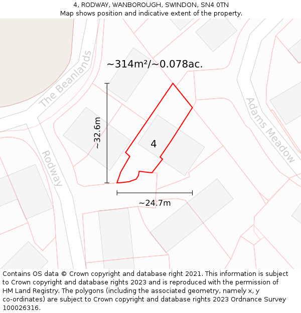 4, RODWAY, WANBOROUGH, SWINDON, SN4 0TN: Plot and title map