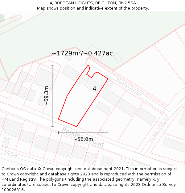 4, ROEDEAN HEIGHTS, BRIGHTON, BN2 5SA: Plot and title map