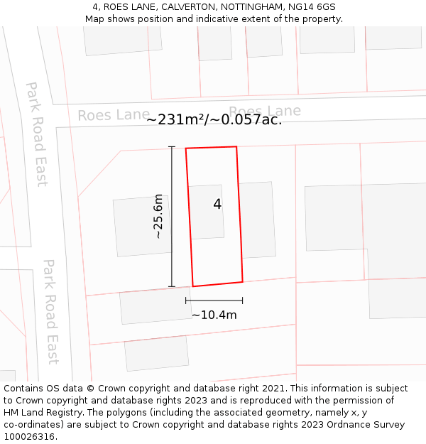 4, ROES LANE, CALVERTON, NOTTINGHAM, NG14 6GS: Plot and title map