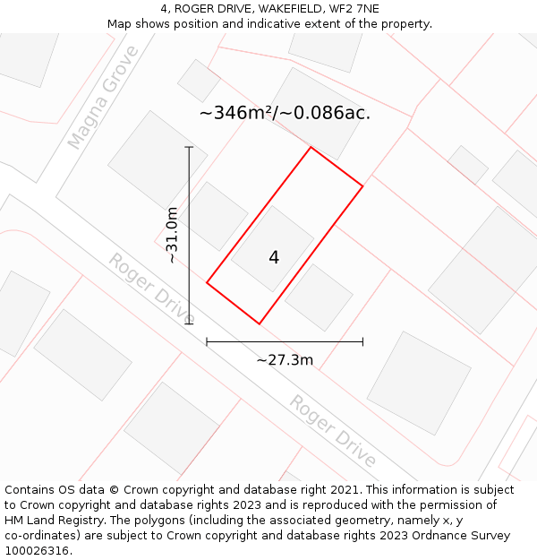 4, ROGER DRIVE, WAKEFIELD, WF2 7NE: Plot and title map